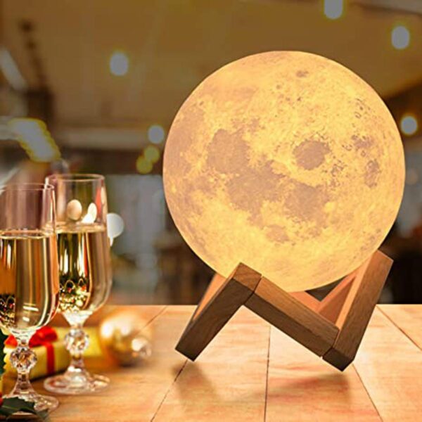 LED Moon Lamp – Rechargeable LED Night Light with Wooden Stand